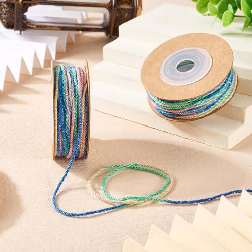 2 Rolls 70m segment geverfd getwist koord gradient gevlochten kralen draad voor ambachten armband maken gevlochten haar Tie Macrame Wind Chime Blauw 3