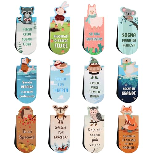 12 stuks magnetische bladwijzers met inspirerende Italiaanse set bladwijzers voor kinderen, dieren, speciale geschenk voor Kerstmis, verjaardag, afstuderen, voor kinderen, vrienden, studenten