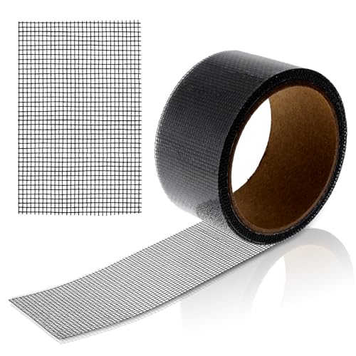 Window Shield Repair Tape, 2x196 Inch Screen Repair Kit voor Windows of Deur Screen Sterke Kleefstof Fiberglass Screen Tape Screen Patch Repair Tool Waterproof Mesh Repair Tape (Zwart)