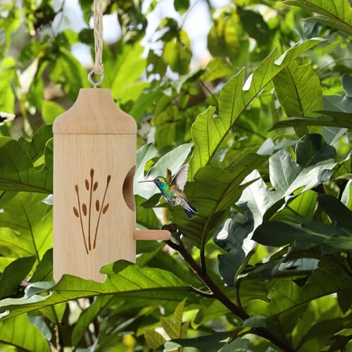 Hummingbird House, 2 stuks Natural Houten Vogelhuizen Buiten Kolibrie Huizen voor Nest Feeders Home Tuin Decoratie Tuin Decoratie, Hout 4