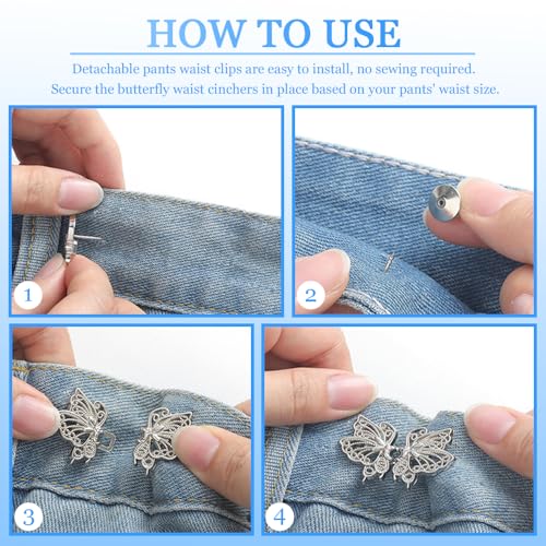 6Pcs Tailleaansteker Broeken Afneembare broek Klemmen Kleefband Bling Kleefband Aanscherping Verstelbare Jeans Knop Pins voor Waist Voor Losse Jeans Pants 4
