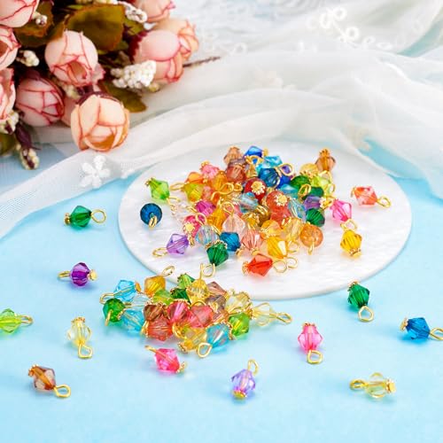100 st. Bicone Kralen Facet Kralen Acryl Crystal Hangers met Iron Loops Crystal Kralen Bicone Dangle Bedels voor sieraden maken armband ketting oorbellen DIY ambachten 4