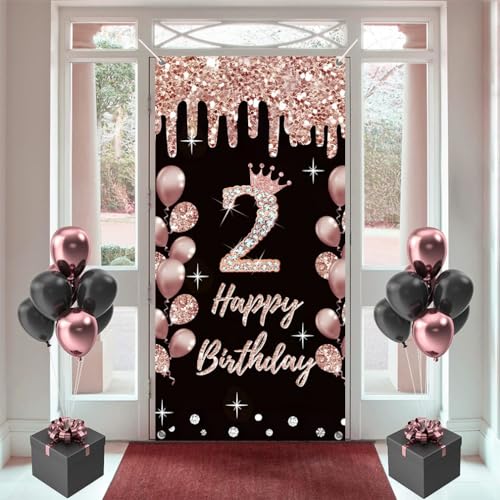 2e verjaardag decoratie voor meisjes gelukkig 2e verjaardag poster deur banner rozeold stof teken muur / deur banner 2e verjaardag achtergrond banner meisjes verjaardag feest welkom teken