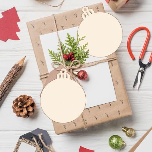 Verpakking van 50 kerstboom decoraties Houten hangers 8 cm Kerstversiering Houten hangers met koord DIY Kerstboom hangen Ornamenten werk Handgemaakt voor kerstversiering Kerstbal 3