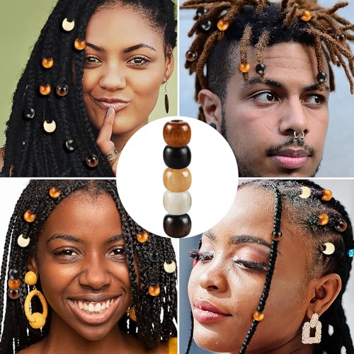 200 stuks houten kralen, 5 kleuren, grote gaten, natuurlijke houten kralen voor ambachten, houten kralen voor dreadlocks, haar vlechten kralen, Macrame kralen voor sieraden maken 4