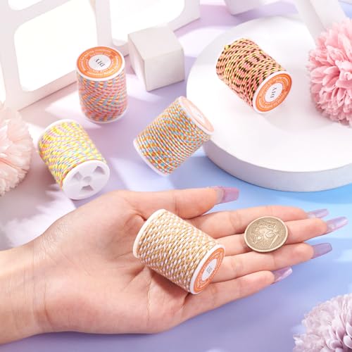 5 Rolls 1.5mm Macrame Touw Strings Gevlochten Cotton Cord 4 Laag Twisted Kralen String Roll voor ketting Wand hangers Breien Plant Hangers Armband Ambacht sieraden Home Decoratie 5