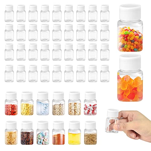 50 st Plastic pil flessen, 30 ml Lege Plastic Vierkante flessen Portable Hervulbare flessen Herbruikbare reisflessen Kleine heldere pil containers met deksels 2 Stickers voor reizen
