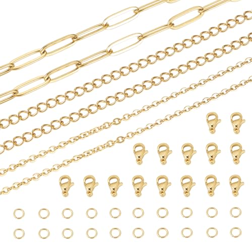 3 rollen 4M goud roestvrij Steel Paperclip ketting Metalen ovale Link Kabel ketting Twisted Curb Kettingen met Jump Rings Klauw sluitingen voor armband ketting sieraden maken