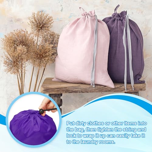 Polyester waszak, 2 Pack 12 x 9 Inch Heavy Duty Drawstring Travel Bag, Tear-Resistant Dirty Clothes Opslag voor reizen, Camping, College Dorm, Paars 5