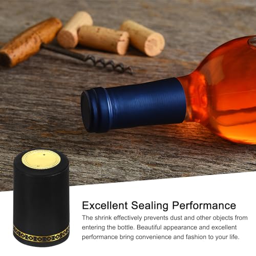 PVC Heat Shrink Tubing Cap voor wijnfles, 100st 33x45mm Wijn warmte krimpen wrap seals mouwen caps krimpen top hoes bloem patroon voor wijn kelders Home Keuken Gebruik,zwart 4