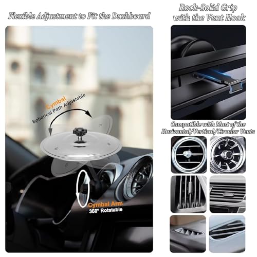 Auto Crash Cymbal Mini Drum voor voertuigen Air Vent Dash Kleine Leuke praktische accessoires met verstelbare ABS Bracket voor drummers en muziekliefhebbers (SILVER) 5