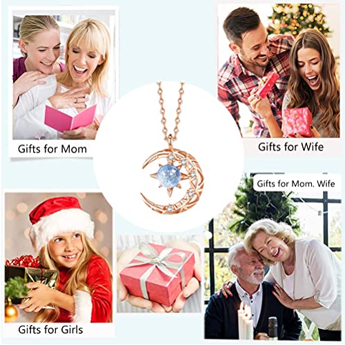 Eomsky Moonstone ketting, Moon Star ketting, dames 925 sterling zilver met blauw / roze, maan hanger, ketting, sieraden voor vrouwen en meisjes, sterling zilver, maansteen 3