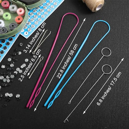 Verpakking van 6 doortreknaalden, Lange, doortrekbare naald, Loop Turner, Naaimachine Naalden Threader, Plastic Threading Aid, Threading Aid, Metalen Tweezers voor stof riemen, Strepen