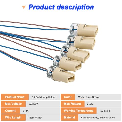 G9 Keramische basis G9 Bi-Pin LED Licht Halogeen kralen Base met Wire Stand LED Veroudering Test Lamp houder met draadaansluitingen (10 stuks, 0.07 m2, 25 cm)