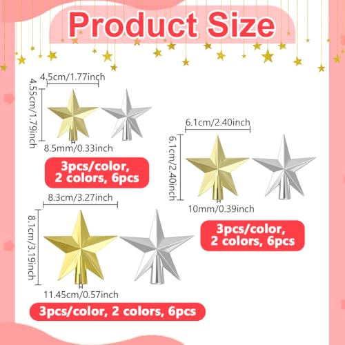 18 Stks 6 Stijlen Kerstboom Star Topper, 3 Size Plastic Boomtop Ster Ornamenten voor Kerstboom Craft Woondecoratie