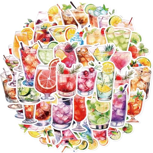 Cocktail Sticker Set Stickers Kids Tieners 50 stuks Cocktail Waterdicht Vinyl Decals Laptop Skateboard Koffer Helm Auto Fiets mobiele telefoon Motorrijwiel Bike Scrapbook Geschenk dagboek muggen