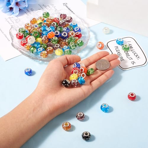 100 st. Glow in The Dark Beads Handgemaakt Lichtgevende Lampwerk Glass European Large Hole Beads Snake Ketting Slider Bedels met Messing Dubbele Kern voor sieraden maken Gat: 5mm gemengde kleuren 5