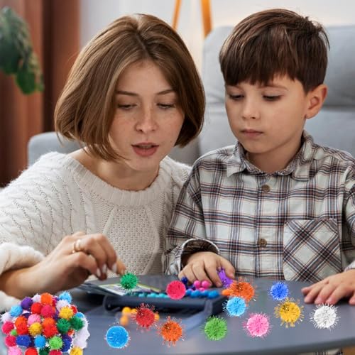 200 st 0,6 inch pompoms, glitter kleine pompoms ballen, veelkleurige pluizige bladerdeeg balletjes, kleine pluizige pompoms pompons voor kunstnijverheid het maken van decoraties 5