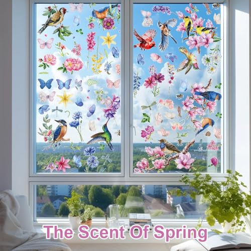 9 Vellen Venster foto's, Dubbelzijdige Venster Stickers Vogel, Glazen Venster Deuren Venster Stickers, Lente Zomer Wilde Bloemen Venster, Venster Foto's Lente, Voor de lente Decoratie 3