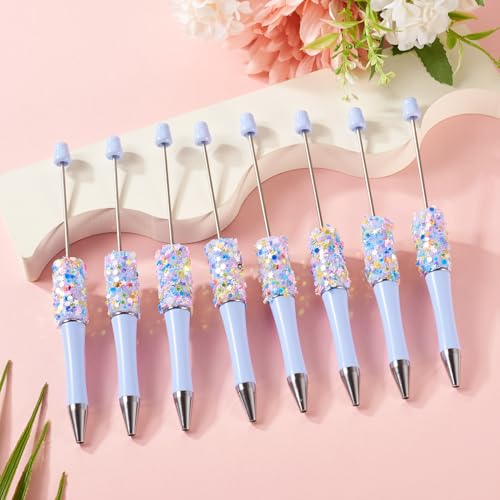 8Pcs Rhinestone Kralen Pen Plastic Ballpoint Pen met Glitter Sequins Crystal Kralen Pen voor DIY Gepersonaliseerde Rollerball Pen Office School Supplies, Aqua 5