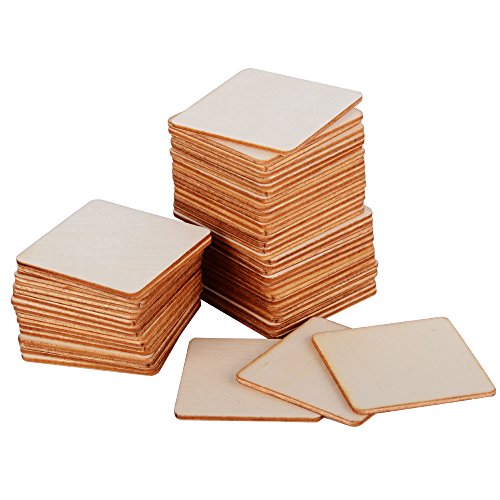 Verpakking van 50 houten schijven, houten platen, houten platen, ambachten, natuurlijk hout, schijf voor ambachten, schilderen, DIY, ambachten, decoratie (Square Shape) 4