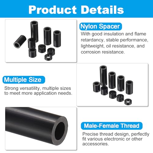M5 Nylon Spacer Set, 100st ABS Ronde Spacers voor Circuit Boards, Circuits, Switches en Sockets, Zwart 3