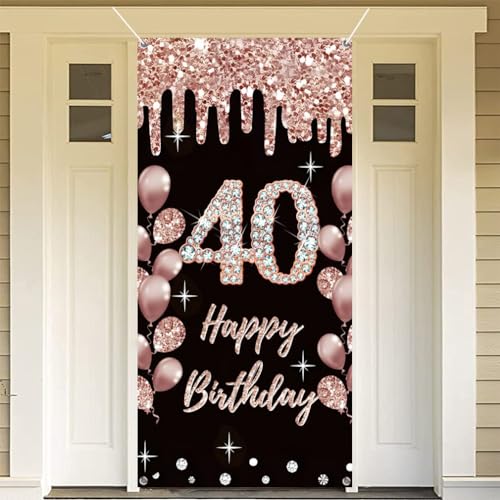 40e verjaardag decoratie voor vrouwen gelukkig 40e verjaardag poster deur banner zwart en roos stof teken muur / deur banner 40e verjaardag achtergrond banner vrouw verjaardag feest welkom teken 5