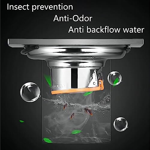 Afvoervloer Roestvrij stalen vierkant Anti Odor Straight Floor Drain voor badkamer, Doucheruimte, Matte Zwart, 10x10cm 4