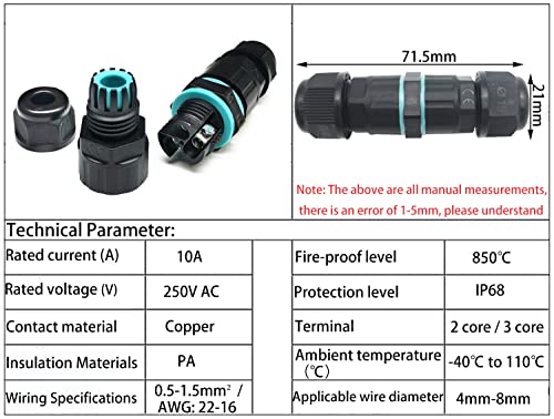 Waterdichte kabelconnectoren IP68 Black Nylon 3-pins 2-pins waterdichte stofdichte UV-bescherming voor kabeldiameter 4-8 mm