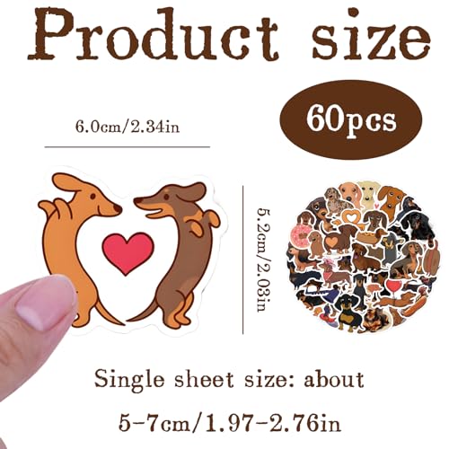 60 stuks Dachshund Stickers, Dachshund Gifts, PVC, Waterproof Worst Dieren Stickers, Dachshund Stickers, voor waterflessen, Scrapbooking, Journal
