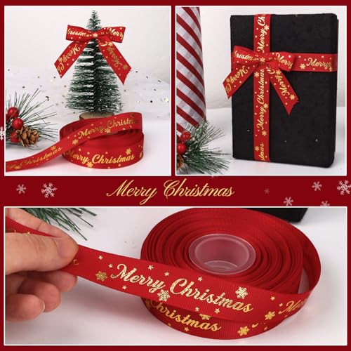 18,2m Vrolijk kerstlint Roll voor cadeau Wrapping Grosgrain Wrapping Touw Xmas Snowflake Ribbon voor huidige verpakking Vakantie feest decoraties 4