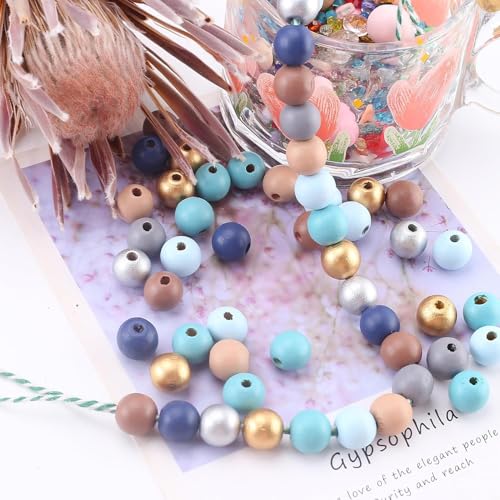 400 st. Kleurrijke houten kralen met gat houten kralen Ambacht kralen voor doe-het-zelf sieraden maken (kleurrijk, 12mm) 5