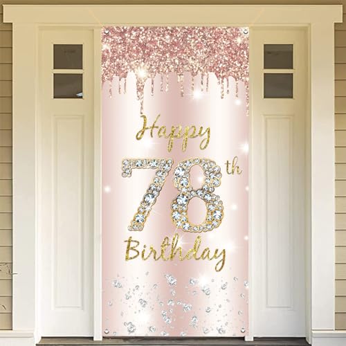 78e verjaardag decoratie vrouwen, gelukkig 78e verjaardag deur Banner Rose Gold,78e Verjaardag Stof Tekenposter Deur Decoratie,78e verjaardag achtergrond Banner Dames,Voerdag Partij Welkom Teken