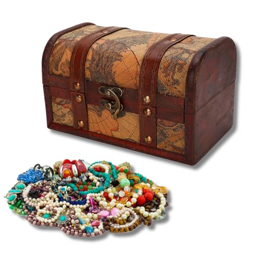 Opbergdoos Treasure Chest Storage Box, 18 x 10 x 10 cm Hangslot Vintage Houten Opbergdoos Antieke Treasure Chest Decoratieve sieraden voor speelgoed Pirate Chest voor het organiseren van een jacht