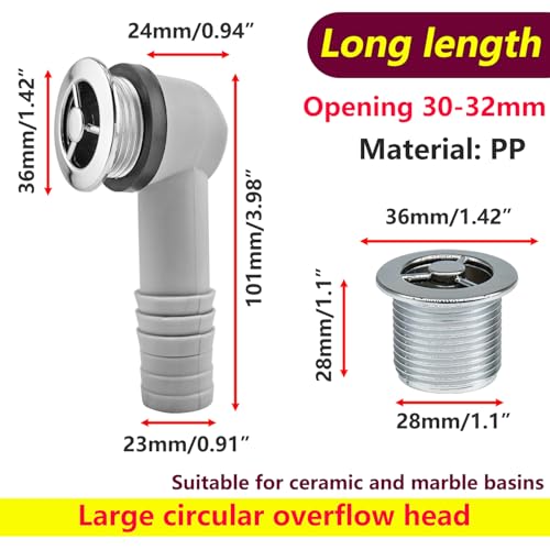 Gootsteen overloopset, 36x 36mm, voor keramische gootsteen en marmeren gootsteen