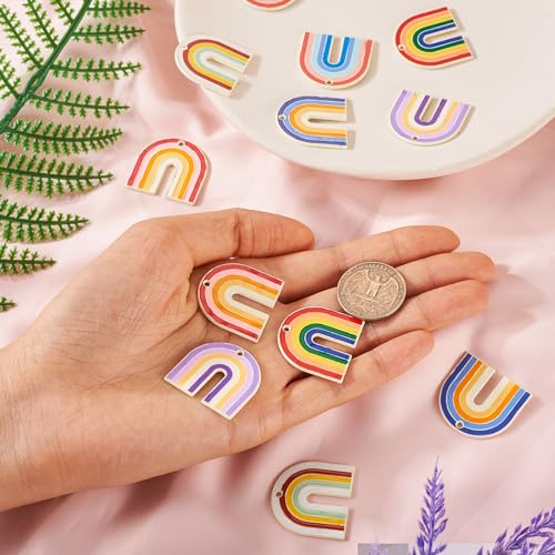 12 st. Rainbow Charms Kleurrijke Spray geschilderd Dangle hangers Bow Flat Enamel LGBT Regenboog Charms voor doe-het-zelf Dangle oorbellen ketting Crafting sieraden maken, Emaill, Emaill 4