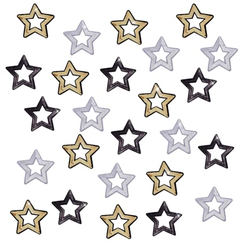 30 st 3 Styles Hollow Star Naaibare Patches, gemengde kleur Polyester pailletten Patches Iron On Star Patches voor rugzakken, Jeans Reparatie, Theater kostuum Design