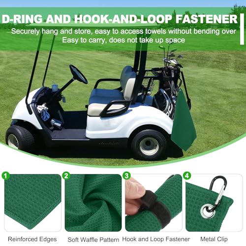 24"x16" Microfiber Golf Handdoek, 3 Pack Tri-Fold Golf Handdoeken Wafelpatroon Handdoeken Absorptie met D-clip, haak en lusbijlage, zwart/grijs/donker groen 4