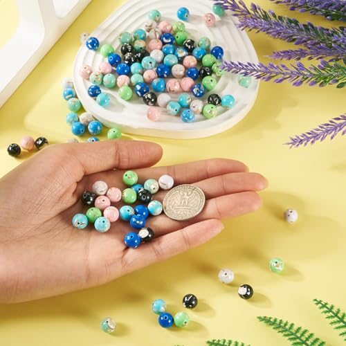 120st Stenen & Trochus Shell kralen 8mm ronde edelsteen Spacer kralen 8 kleuren synthetische stenen sieraden kralen Bulk voor ambachten armbanden sieraden maken 5