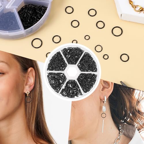 970 Stück Schlüsselring Schwarz, Schlüsselringe Klein Spaltring Schlüsselring Zum Aufhängen Kleiner Gegenstände an Zarten Halsketten Armbändern Ohrringen Schmuckherstellung (4/5/6/7/8/10 mm) 4