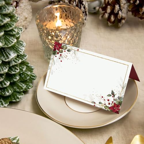 50Pcs Kerstmis Place Card Bloementafel Zitkaarten Trouwpapier naamkaarten voor Kerstmis tafel instelling verjaardag Kerstmis Diner partij levering 3