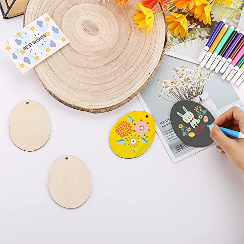 40 stuks Pasen ei decoratie met koord DIY ambachten voor het schilderen, houten hanger voor kinderen, paaseieren 3
