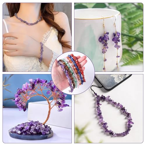 2 onderdelen natuurlijke fluoriet en amethist Chip Kralen 5-8mm onregelmatige edelsteen stenen kralen met elastische draad koper sieraden draad voor armband sieraden maken 4