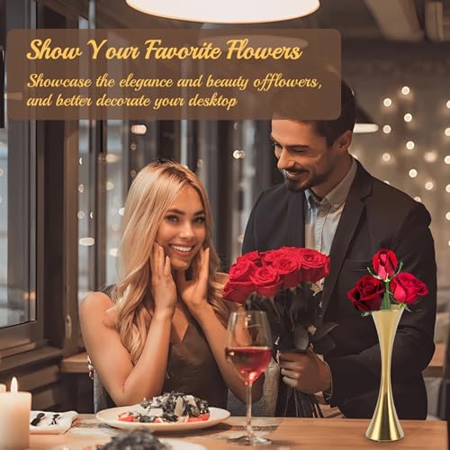 Stainless Steel Flower Vaas, Metalen Bloem Vaas Droge Bloem Vases Ronde Mond Kleine knop Gedroogde Bloem Decoratieve Vaas Artistieke Mini Bloem Vaasgoud voor 3