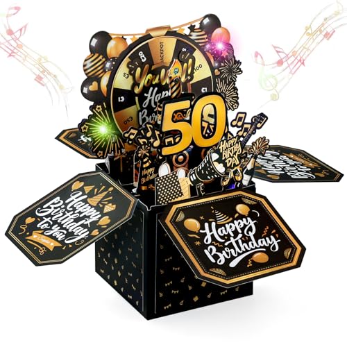 50e verjaardagskaart met muziek - 3D-pop up kaart verjaardag met licht en interactieve kaarsen, wenskaart, verjaardagscadeau voor echtgenoot en vrouw