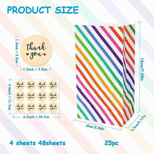 Cadeautas, 25st Slash Style Paper Bag Party Bags met leuke Stickers Hartelijk dank & donut feesttassen voor kinderen feest, viering, verjaardag, Halloween, Kerst (9 x 5,5 x 18 cm - Mini