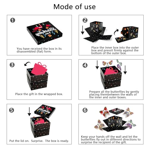 Verrassingsdoos, vlinders, verrassingsdoos, creatieve doe-het-zelf verrassingsdoos, pop-up explosiedoos, verrassingsdoos voor verjaardag, gelukkige verjaardag 3