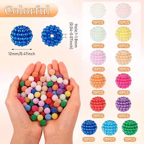 195Stuks Plastic Berry Kralen, 13 Kleuren, ABS Imitatie Bayberry Ronde Bubblegum Kralen, Kleurrijke Dikke Kralen voor DIY armband ketting sieraden maken, Gat: 1~1,8mm 3