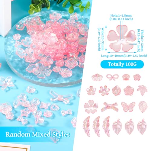 100g diverse acryl kralen roze bloem kralen boog vlinder bloemen spacer kralen blad bengelen bedels kralen Bulk voor armband sieraden maken 3