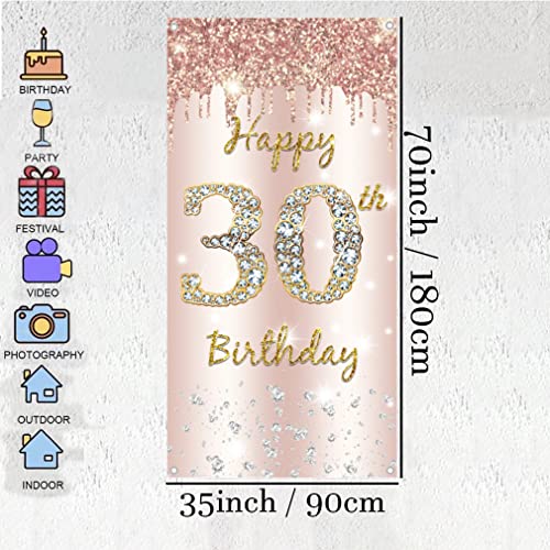 30e verjaardag vrouwen decoratie, gelukkig 30e verjaardag deur Banner Rose Gold,30e Verjaardagsstof Getekende poster deur decoratie, 30e verjaardag achtergrond Banner vrouw, verjaardag partij welkom tekenen